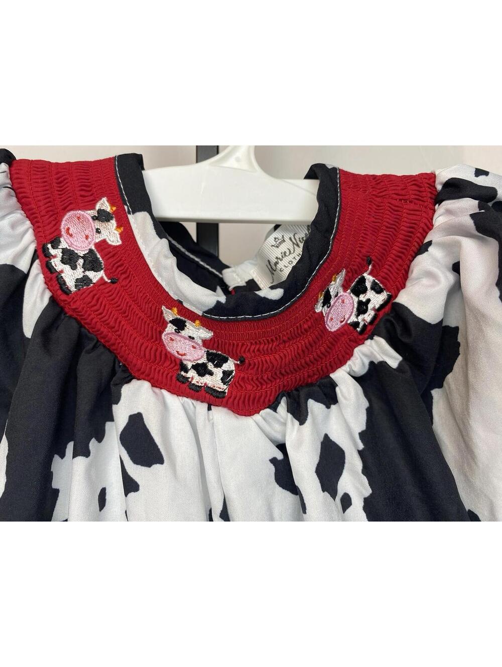 Smocked Cow Print Romper Jumpsuit Boutique Sz  12-28M Baby Girls Halloween - Picture 3 of 10